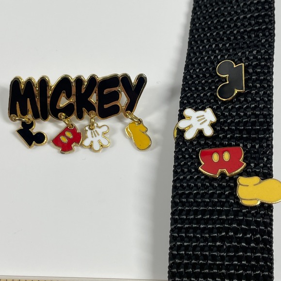 Disney Jewelry - Disney Mickey Mouse Enamel Pin Set Vintage Gold Tone Dangle Name 5pc OS